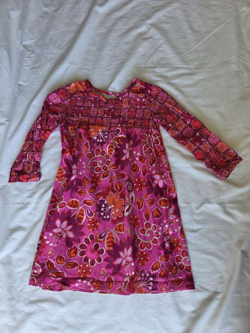Hanna Andersson Pink & Orange Floral Smocked Jersey Dress